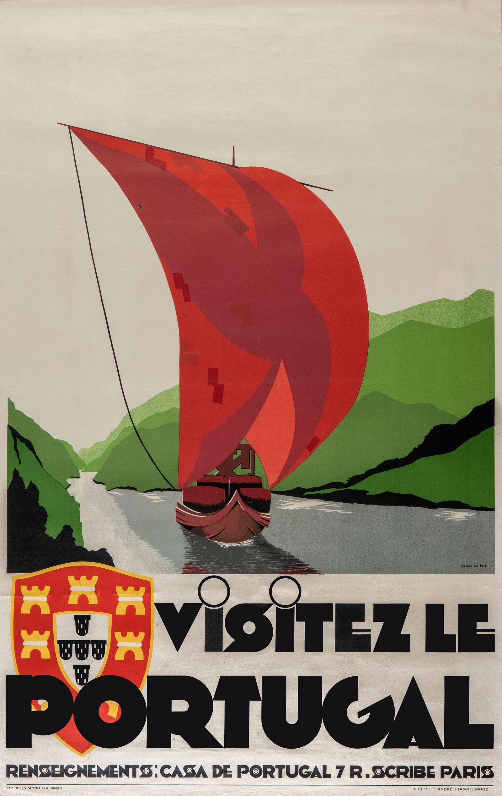 Jules Simon Jean de Luz Visitez Le Portugal, original poster printed  c. 1955 - 99 x 62cm (1 of 1)