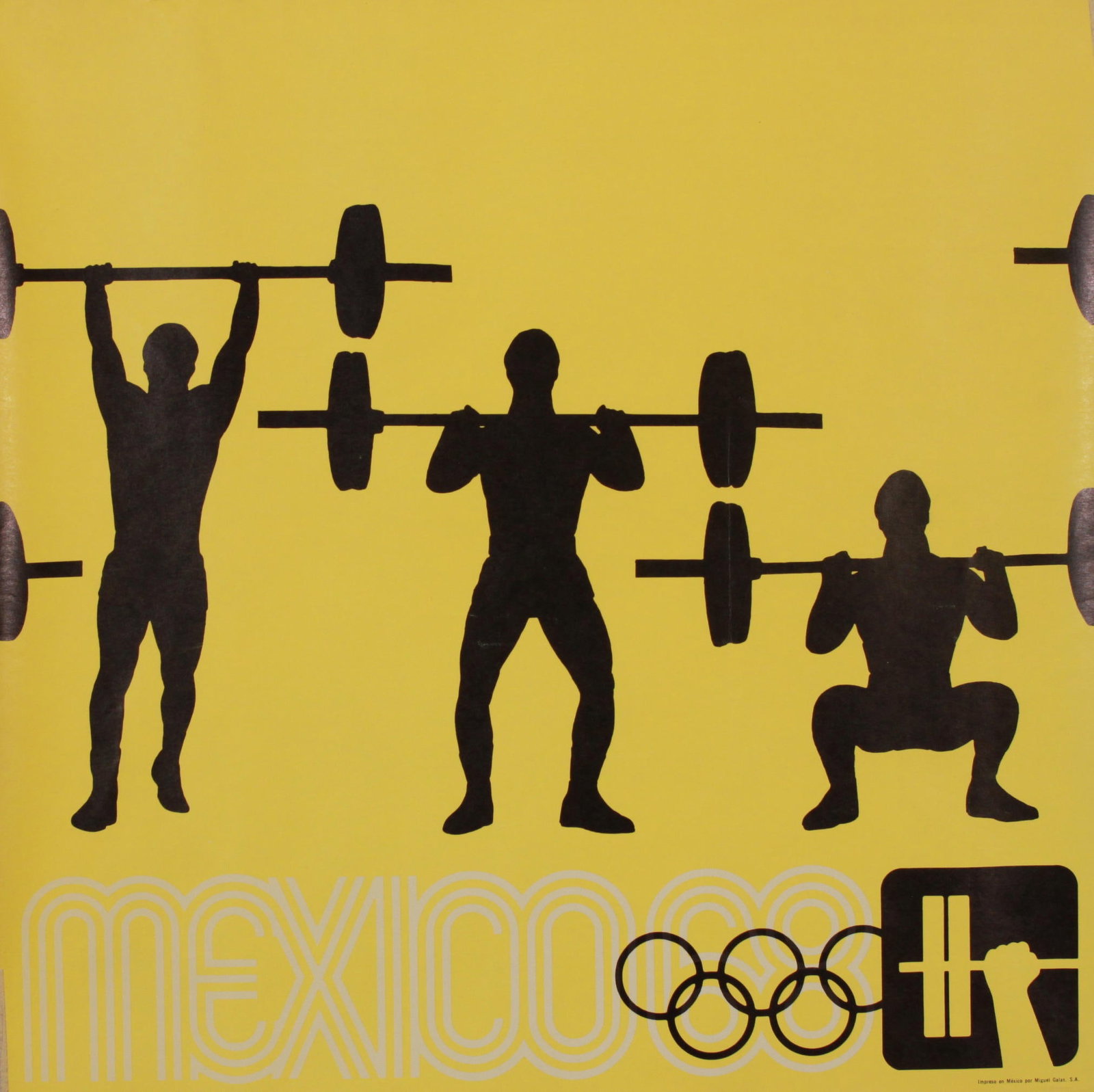 Lance Wyman Mexico 68 Weight Lifting, original poster printed 1968 - 44.5 x 45 cm (1 of 1)