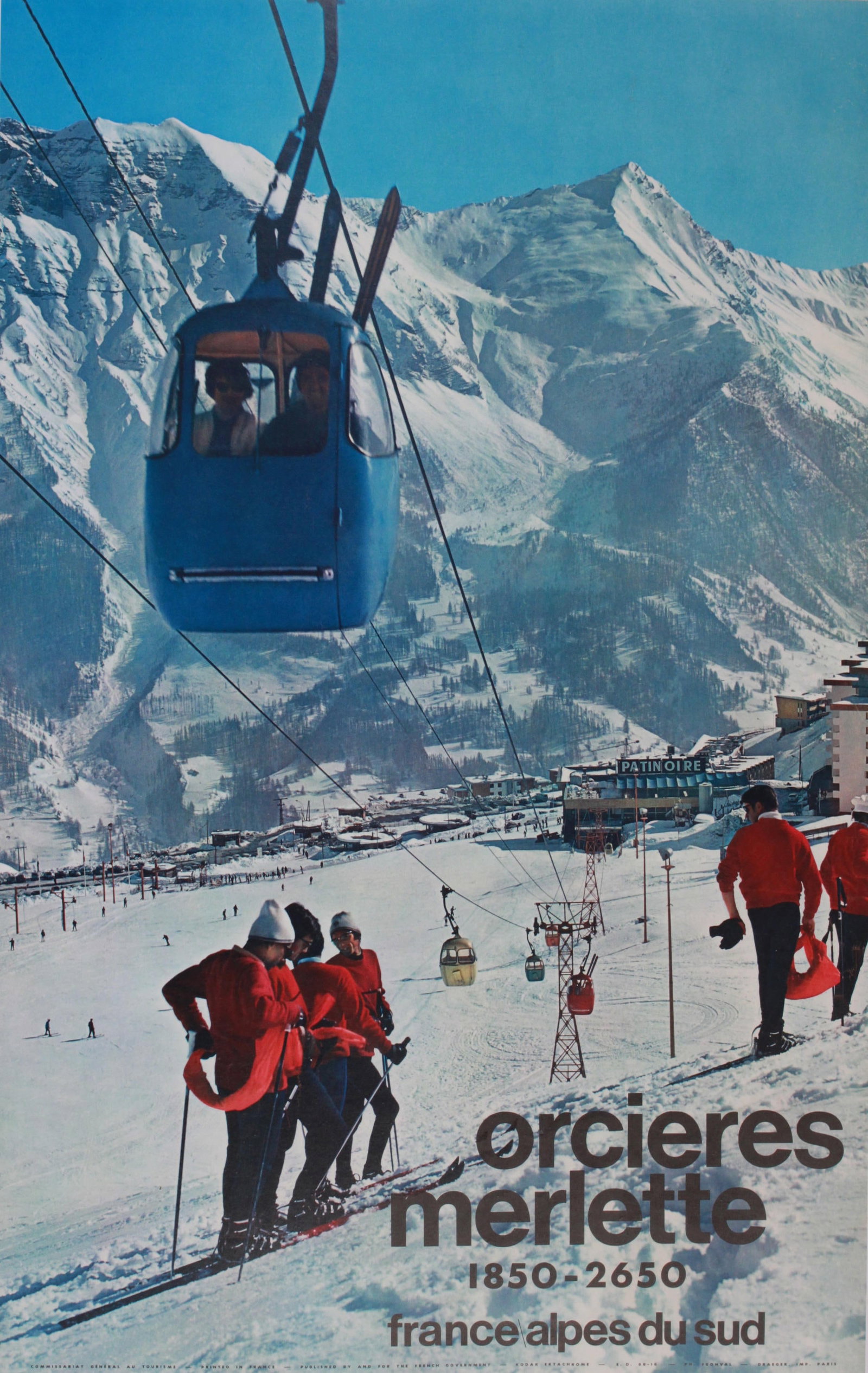 Orcieres Merlette 1850-2650 France Alpes du Sud, original colour photographic Travel poster printed: Orcieres Merlette 1850-2650 France Alpes du Sud, original colour photographic Travel poster printed in France 1968 - 98 x 62 cm
