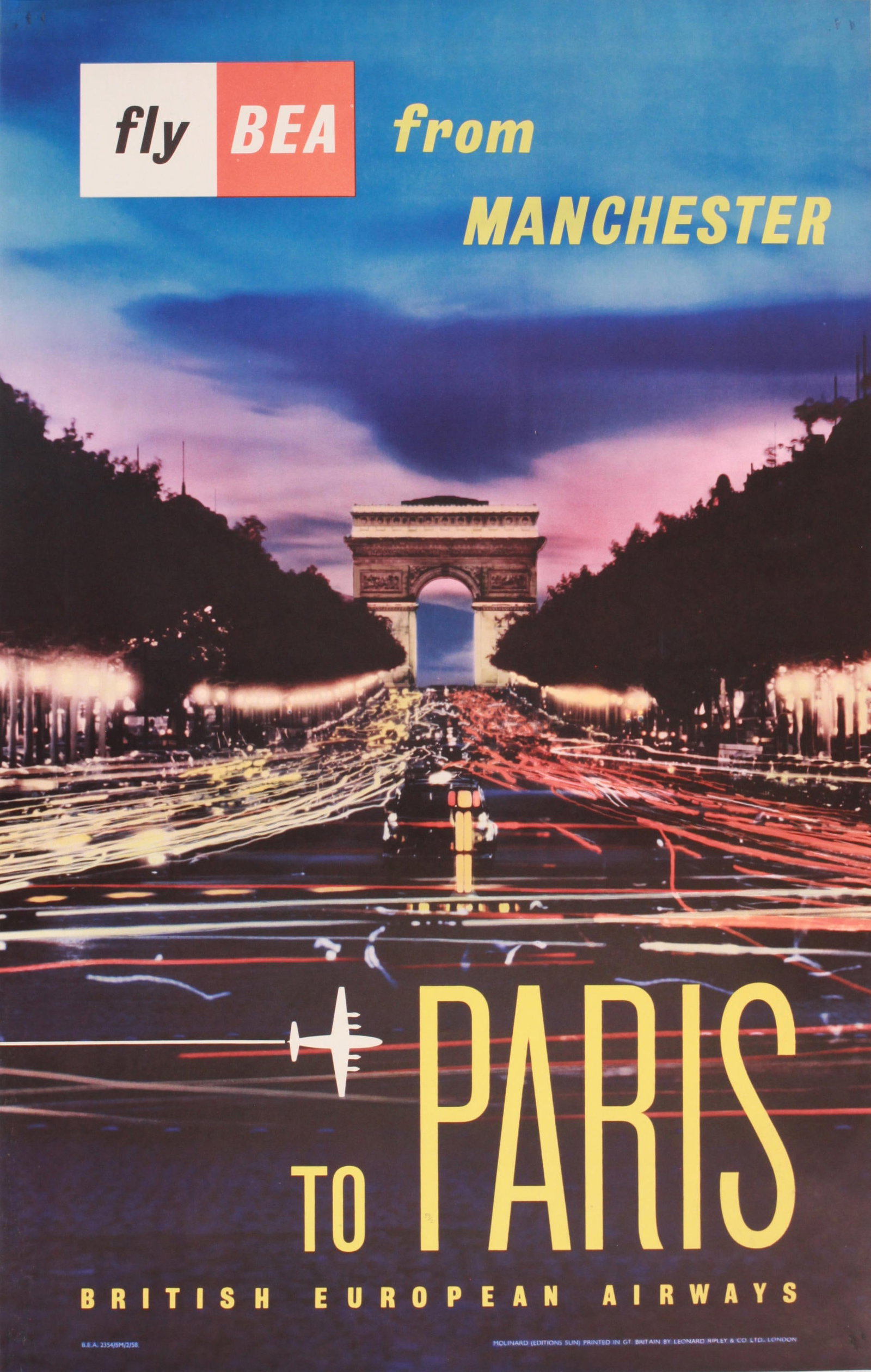 Fly BEA from Manchester to Paris, original colour photographic poster c. 1958 - 102 x 62 cm: Fly BEA from Manchester to Paris, original colour photographic poster c. 1958 - 102 x 62 cm