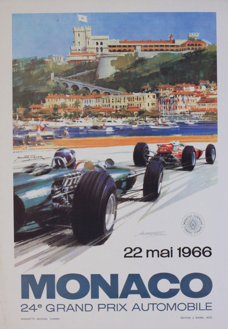 Michael Turner (born 1934) Monaco 1966, 24e Grand Prix : Michael Turner (born 1934) Monaco 1966, 24e Grand Prix Automobile, poster on heavy paper - 65 x 46 cm