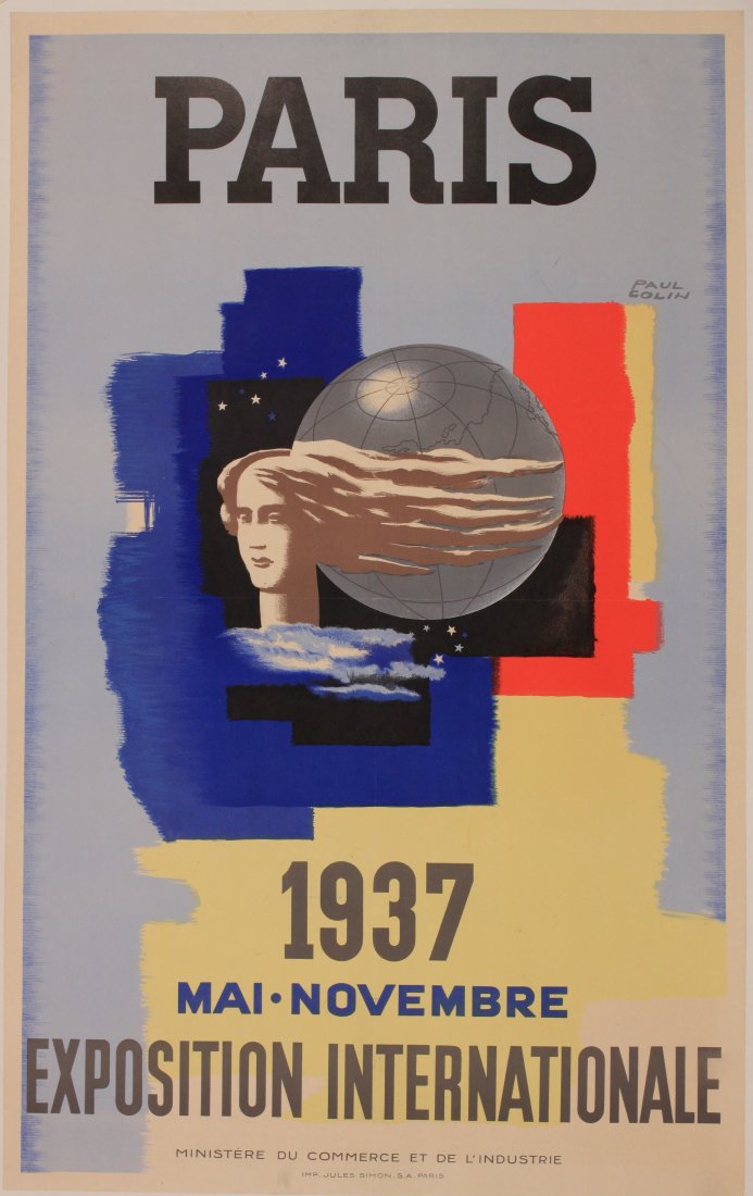 Paul Colin (1892-1986) Paris Exposition Internationale : Paul Colin (1892-1986) Paris Exposition Internationale 1937, original poster printed by Jules Simon - 100 x 62 cm