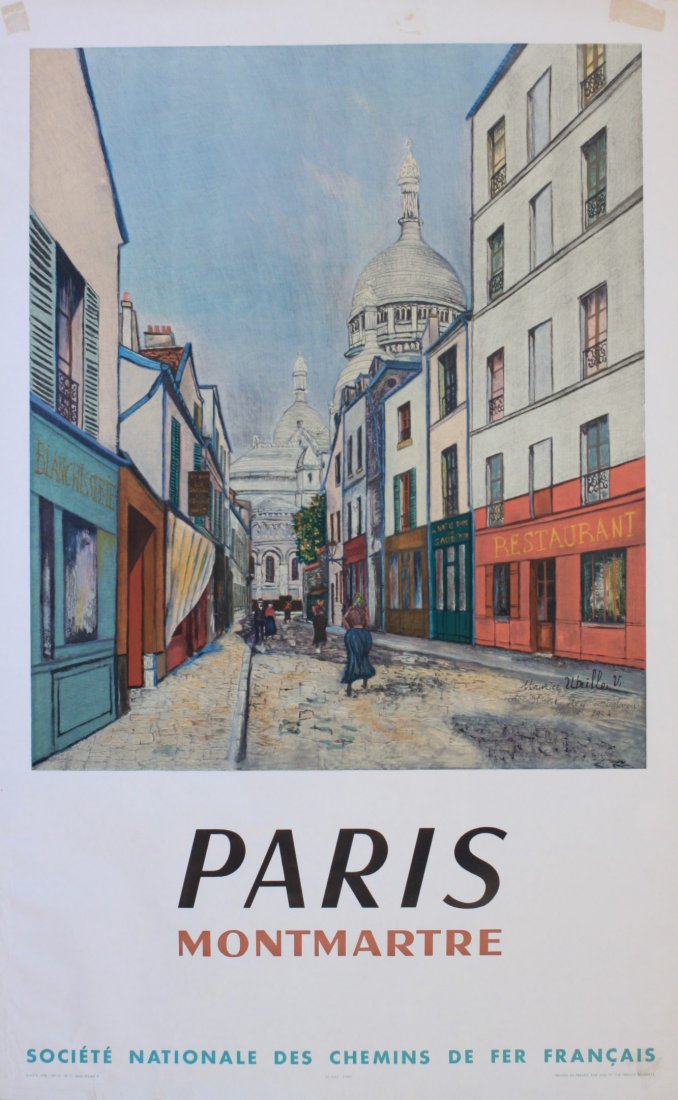 Maurice Utrillo (1883-1955) Paris Montmartre, original : Maurice Utrillo (1883-1955) Paris Montmartre, original poster printed for SNCF by De Plas 1953 - 100 x 62 cm