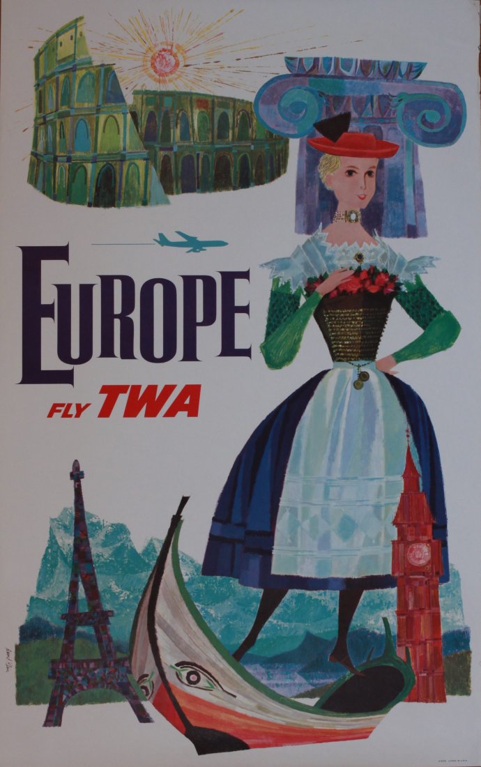 David Klein (1918-2005) Europe by TWA, original poster : David Klein (1918-2005) Europe by TWA, original poster printed 1970 - 102 x 64 cm