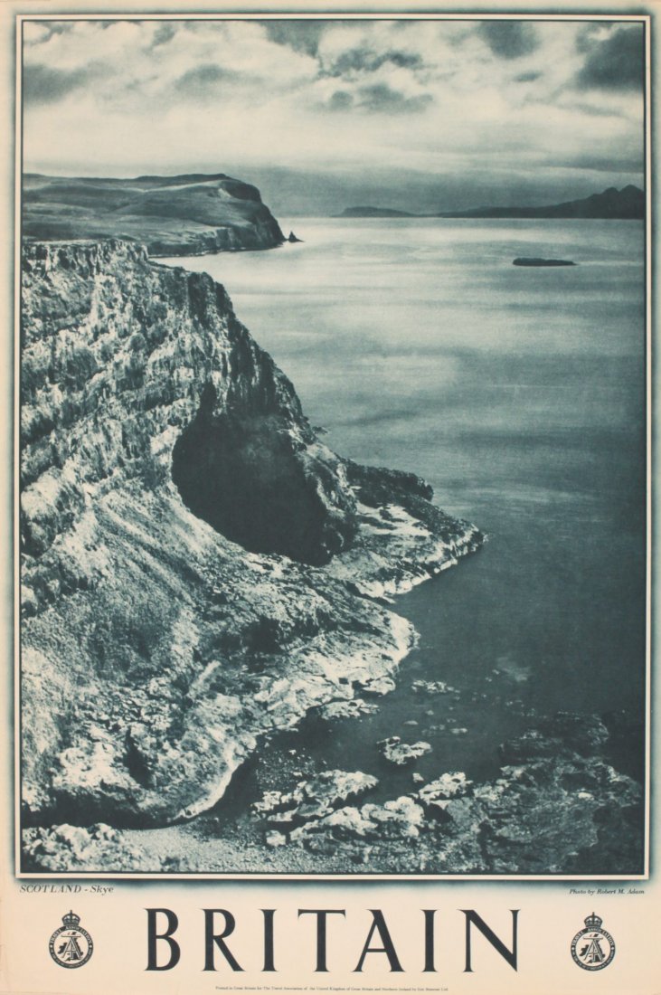 Robert Adam's Britain Scotland - River Ayort and Skye, : Robert Adam's Britain Scotland - River Ayort and Skye, two original sepia photographic posters printed for The Travel Association circa 1938 - 76 x 51 cm (2)