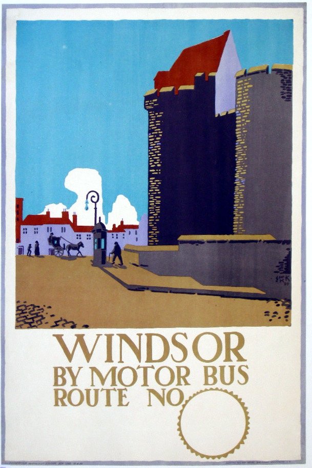 Edward McKnight Kauffer (1890-1954) Windsor By Motor Bu: Edward McKnight Kauffer (1890-1954) Windsor By Motor Bus, original poster numbered 227 printed by The Dangerfield Printing Co Ltd 1920 - 76 x 51 cm