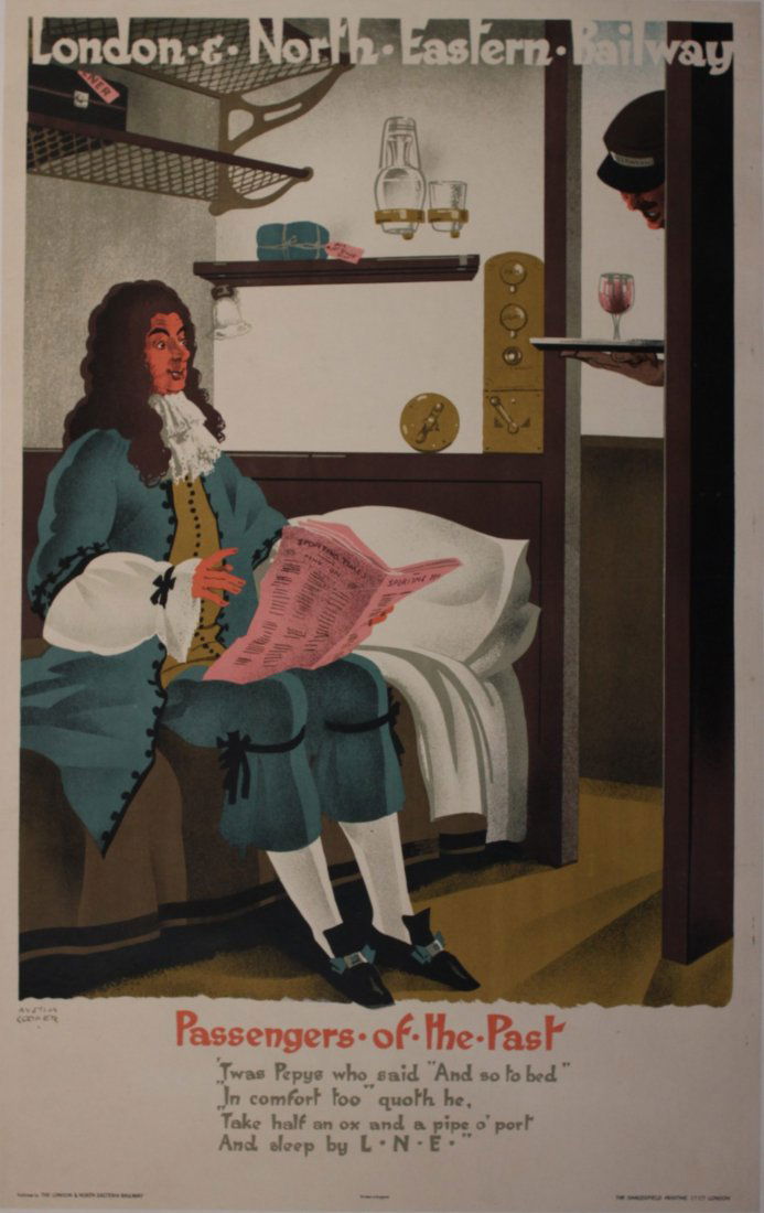 Austin Cooper (1890-1964) Passengers of the Past, Samue: Austin Cooper (1890-1964) Passengers of the Past, Samuel Pepys, original poster printed for LNER by Dangerfield circa 1928 - 102 x 63 cm