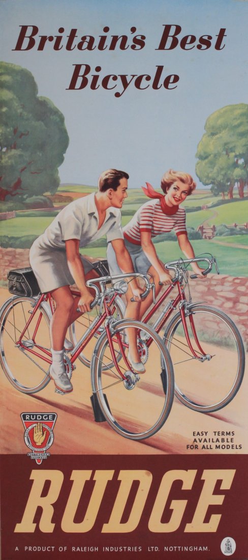Anon Rudge Britain's Best Bicycle, original poster Ad: Anon Rudge Britain's Best Bicycle, original poster Ad 2170 printed by James Cond circa 1950 - 33 x 75 cm