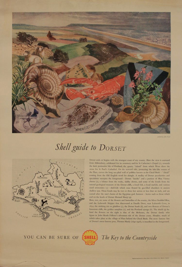 John Nash (1893-1977) Shell Guide to Dorset, original: John Nash (1893-1977) Shell Guide to Dorset, original poster printed by Henry Stone - 76 x 51 cm; and David Gentleman (born 1930) Shell Guide to Somerset, original poster printed by C Nicholls 1964 -