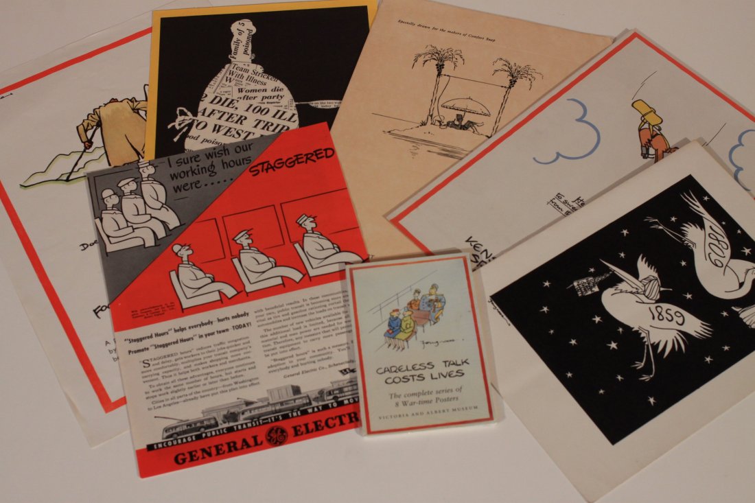 Fougasse (Cyril Kenneth Bird 1887-1965) Ephemera, five: Fougasse (Cyril Kenneth Bird 1887-1965) Ephemera, five items including card for Comfort Soap, Dinner Menu card, Pyramid Handkerchiefs, and General Electric; and a quantity of facsimile ephemera includ