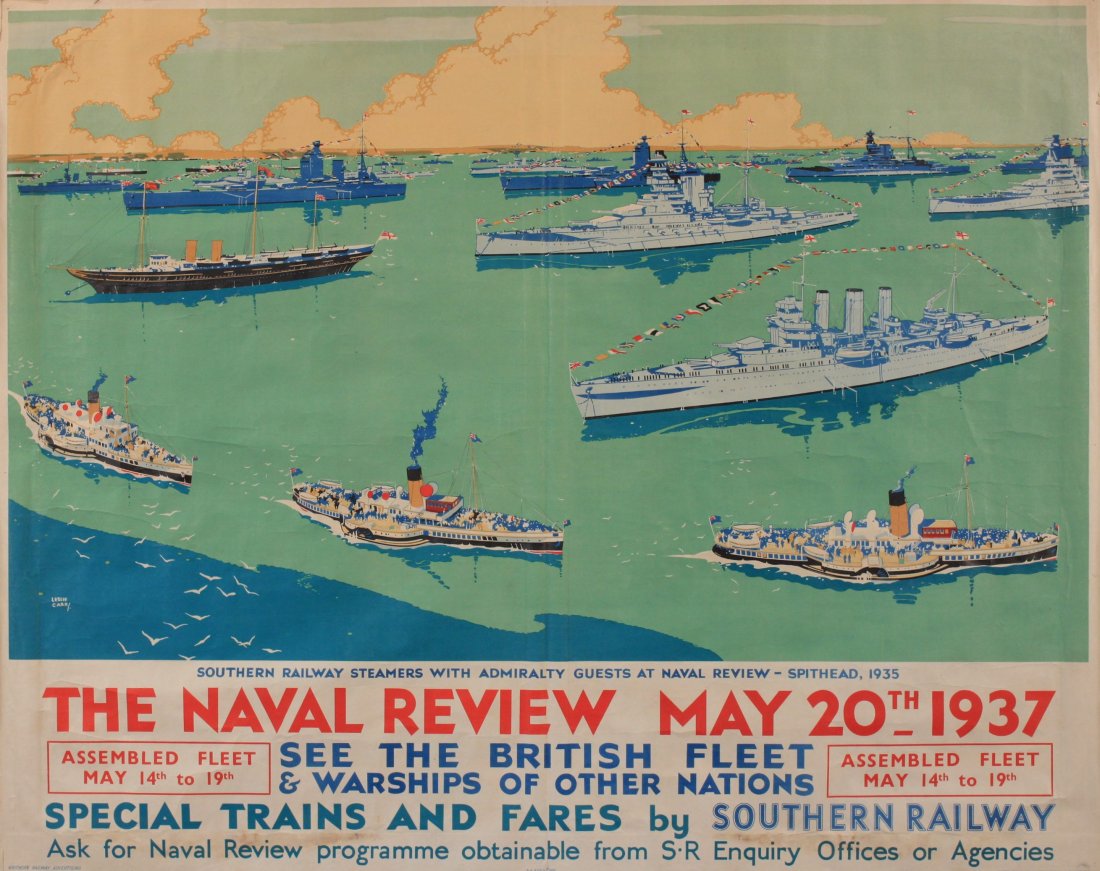 Leslie Carr (1891-1961) The Naval Review May 20th 1937,: Leslie Carr (1891-1961) The Naval Review May 20th 1937, original poster Ad4060 printed for Southern Railway by Waterlow 1937 - 102 x 127 cm