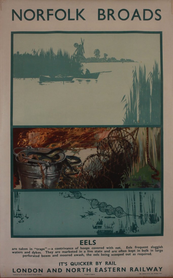 Frank H Mason (1875-1965) Norfolk Broads Eels, original: Frank H Mason (1875-1965) Norfolk Broads Eels, original poster printed for LNER by Ben Johnson 1933 - 102 x 63 cm