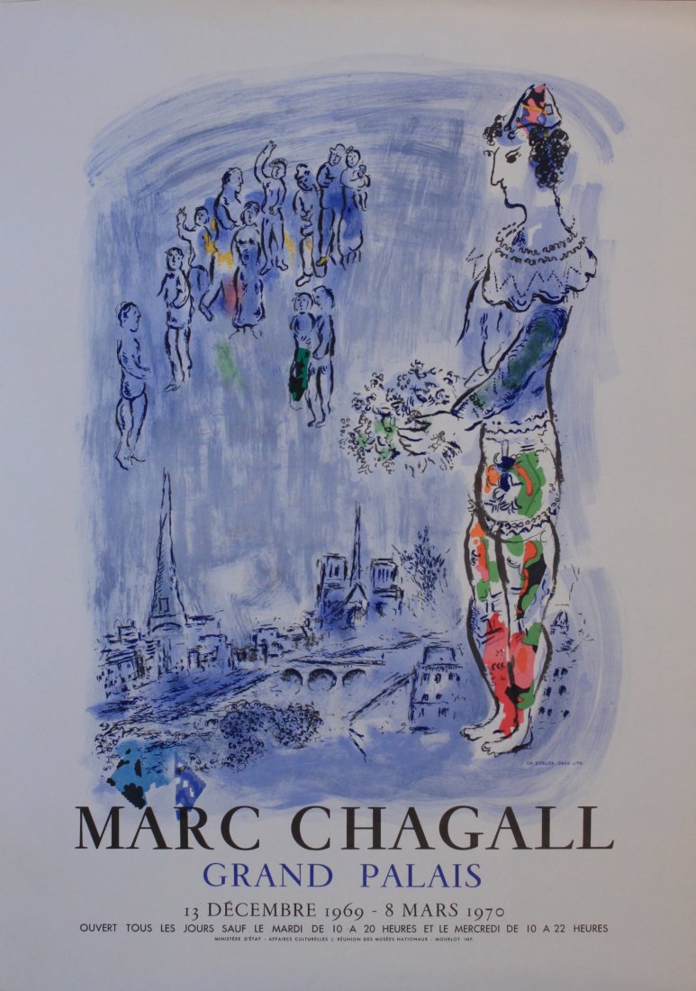 Marc Chagall Grand Palais Decembre 1969 to Mars 1970,: Marc Chagall Grand Palais Decembre 1969 to Mars 1970, original exhibition poster printed by Ch. Sorlier - 76 x 51 cm