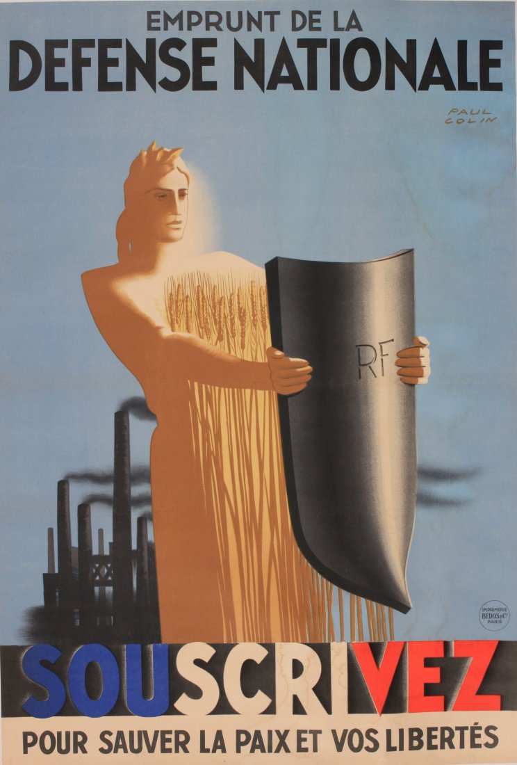 Paul Colin (1892-1986) Emprunt de la Defense Nationale,: Paul Colin (1892-1986) Emprunt de la Defense Nationale, original poster printed by Bedos circa 1930 - 117 x 79 cm