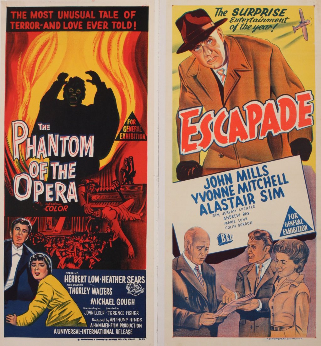 Original Vintage Poster: Australian release movie posters, six including Escapade with John Mills, The Phantom of the Opera with Herbert Lom, Beckett with Peter O'Toole, Norman Wisdom (2) and Billy Liar with Tom Courtney, eac