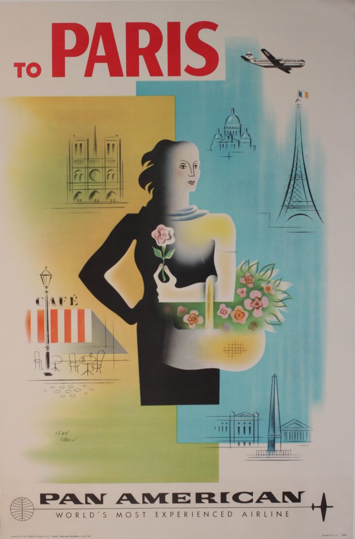Original Vintage Poster: Jean Carlu (1900-1989) To Paris, Pan American, original poster printed in USA 1958 - 107 x 70 cm