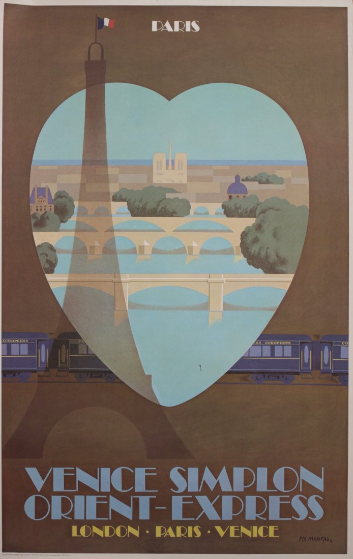 Original Vintage Poster: Pierre Fix-Masseau (1905-1994) Venice Simplon Orient-Express Paris, original poster printed by Bauge 1981 - 99 x 62 cm