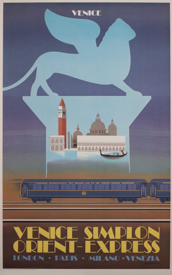 Original Vintage Poster: Pierre Fix-Masseau (1905-1994) Venice Simplon Orient-Express Venice, original poster printed by Bauge 1981 - 99 x 62 cm
