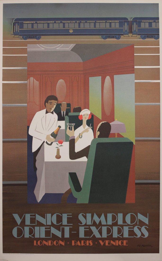 Original Vintage Poster: Pierre Fix-Masseau (1905-1994) Venice Simplon Orient-Express Dining Car, original poster printed by Bauge 1981 - 99 x 62 cm