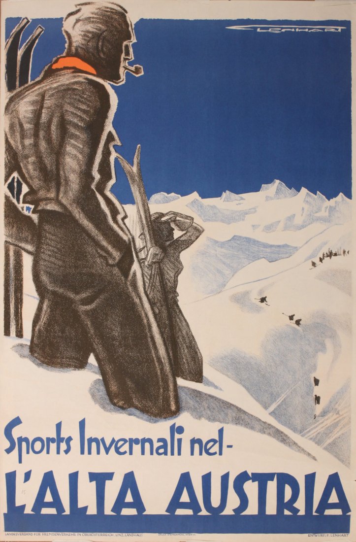 Original Vintage Poster: Franz Lenhart (1898-1992) Sports Invernali nel - L'Alta Austria, printed by Steyrermuhl Wien circa 1937 - 95 x 63 cm