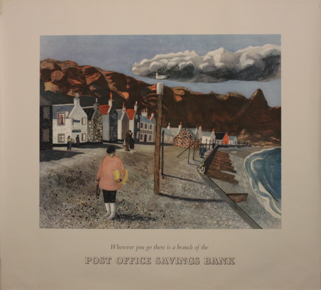 Original Vintage Poster: Walter Hoyle (1922-2000) Post Office Pennan, Aberdeenshire, original poster printed for the Post Office Savings Bank 1954 - 92 x 102 cm