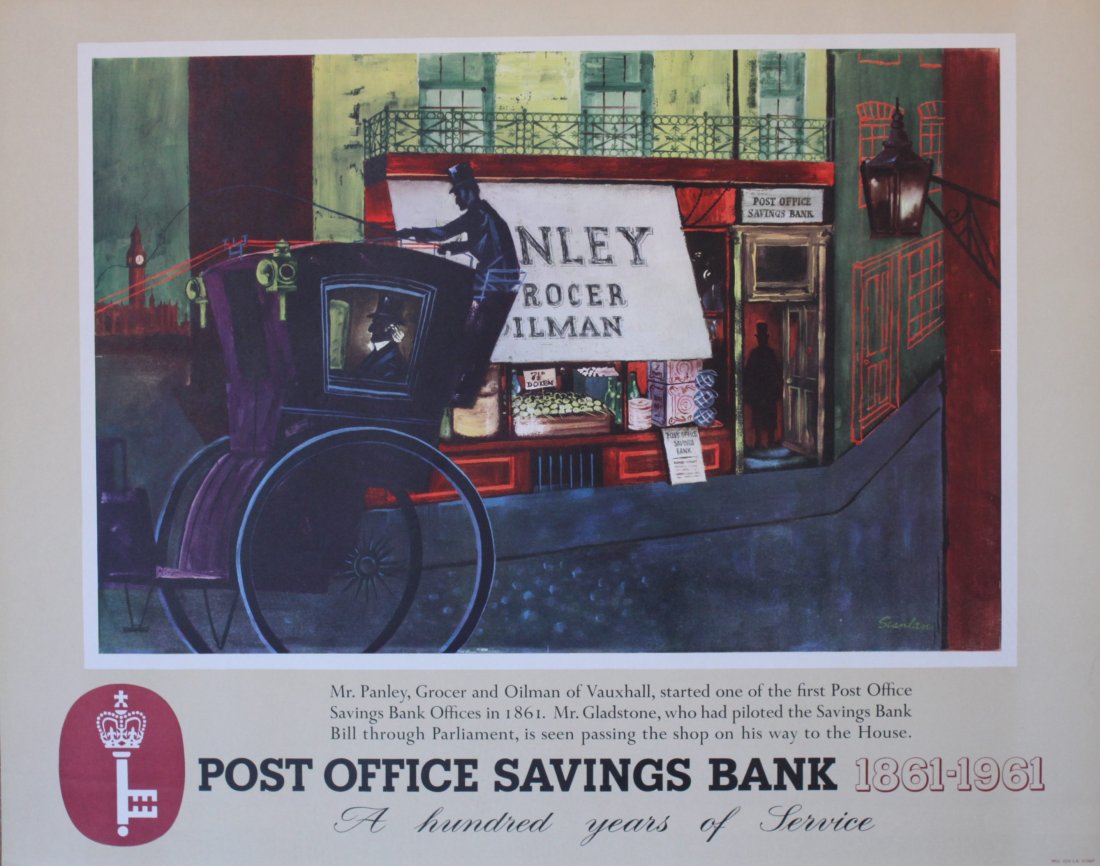 Original Vintage Poster: Robert Scanlan (Born 1908) Post Office Savings Bank 1861-1961, original GPO poster PRD 1210 1961 - 74 x 92 cm
