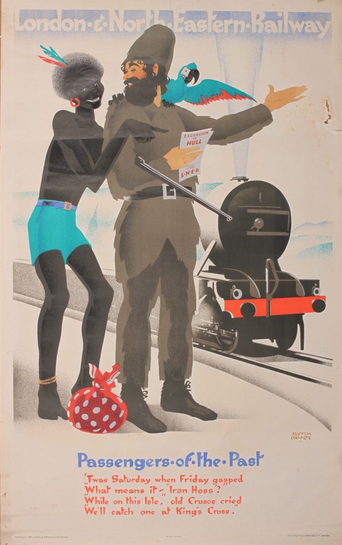 Original Vintage Poster: Austin Cooper (1890-1964) Passengers of the Past (Robinson Crusoe) original poster printed for LNER by The Dangerfield Printing Co Ltd circa 1930 - 102 x 63 cm