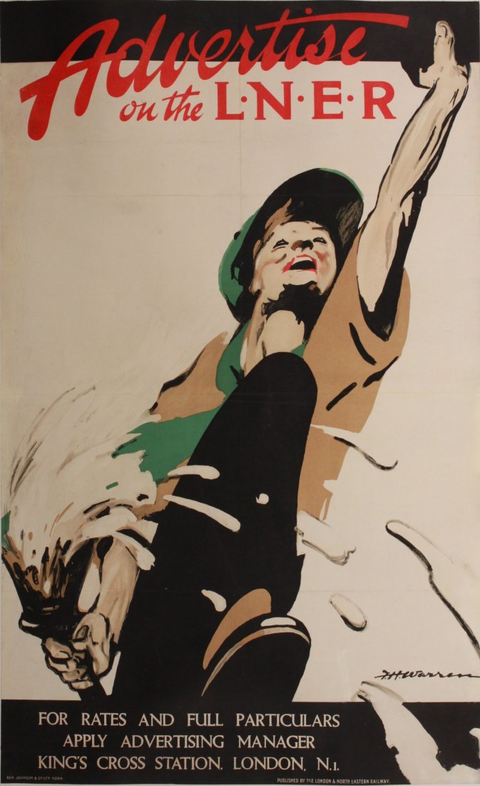 Original Vintage Poster: F H Warren Advertise on the LNER, original poster printed for LNER by Ben Johnson circa 1925 - 102 x64 cm