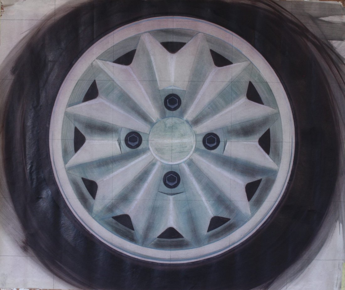 Porsche Factory Memorobilia 1970 to 1978: Porsche Styling Department , three original drawings for alloy wheel design projects, black ink and coloured washes, each 50 x 60 cm (3) Acquired by the vendor from the Factory in 1971