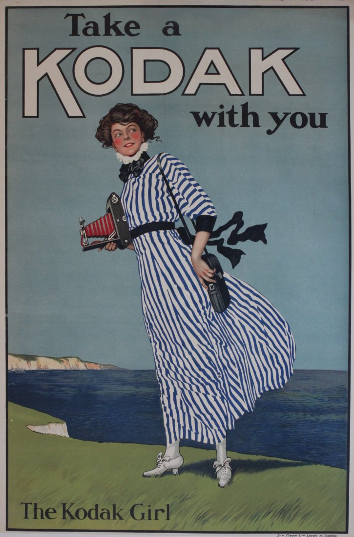 Vintage Posters: Alf Cooke (Lithographer) Take a Kodak with you, The Kodak Girl (white cliffs view), printed by Alf Cooke c.1913 - 76 x 51 cm