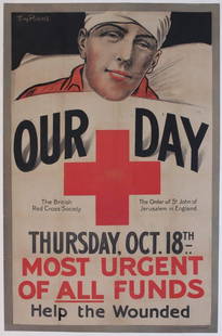 Original Vintage Poster: Tom Purvis (1888-1957) Red Cross Day Help the Wounded , printed by Allday Ltd c.1915 - 49.5 x 75 cm