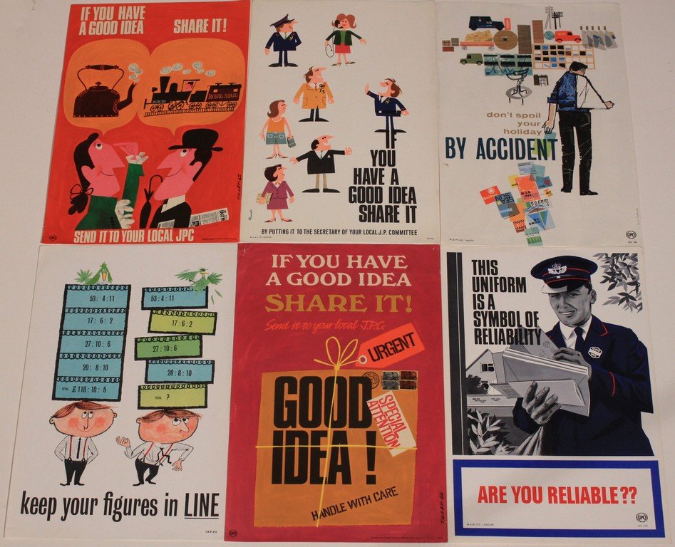 Original Vintage Poster: Barry Wilkinson Don't spoil your holiday by accident , IRP 196 - 38 x 25 cm; and five others similar including Keep your figures in line , If you have a good idea , and Are you reliable (6)