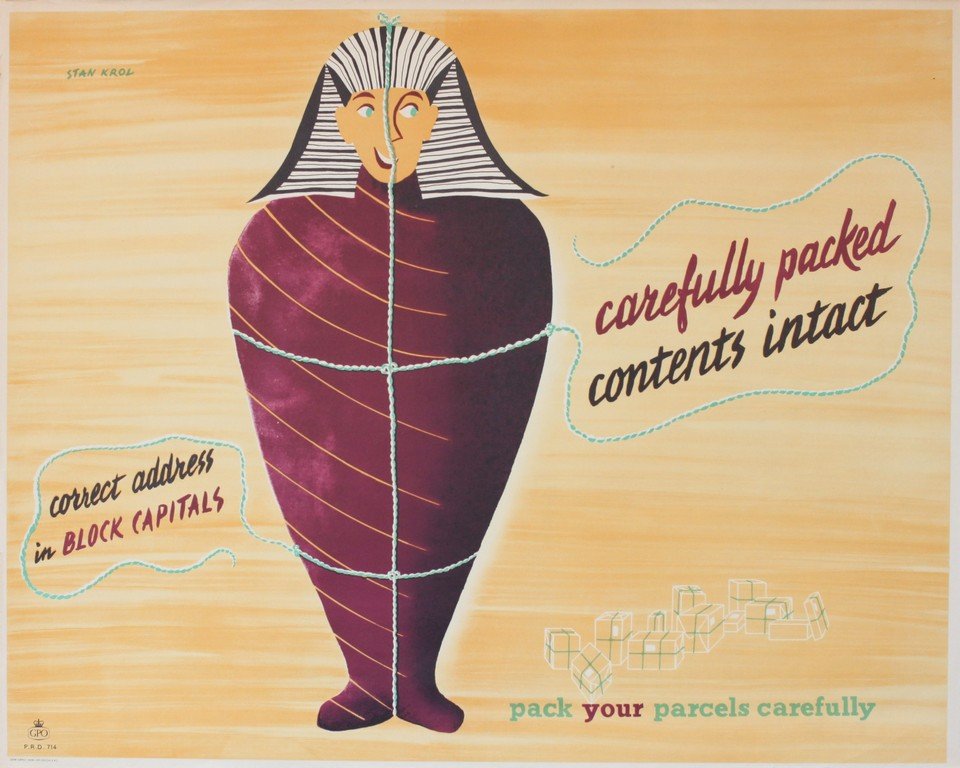 Original Vintage Poster: Stan Krol (born 1910) Carefully Packed Contents Intact , GPO PRD 714 1953 - 68 x 92 cm
