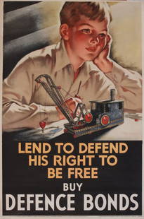 Tom Purvis (1888-1957) Lend to Defend his right to be: Tom Purvis (1888-1957) Lend to Defend his right to be free Buy Defence Bonds, original poster WFP 38 printed for National Savings by Fosh & Cross 1940 - 76 x 51 cm Purvis used his son John aged 10 as