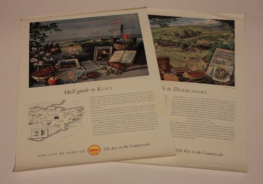 Shell Guides to Derbyshire by Badmin and Kent by: Shell Guides to Derbyshire by Badmin and Kent by Hilder, printed by Henry Stone, each - 51 x 73.5 cm (2)