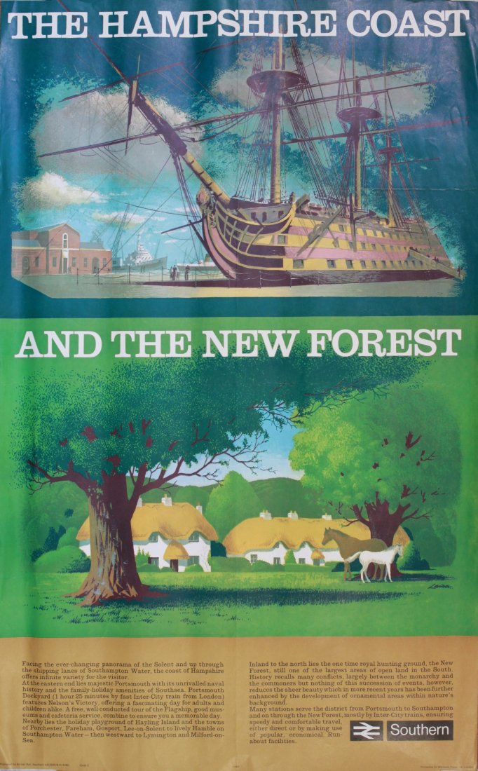 Lander (Reginald Montague born 1913) The Hampshire: Lander (Reginald Montague born 1913) The Hampshire Coast, original poster Ad2900 printed for BR(SR) by St Michaels Press 1980 - 102 x 63 cm Property of the late Albert Cook ex Publicity Manager BR (NE