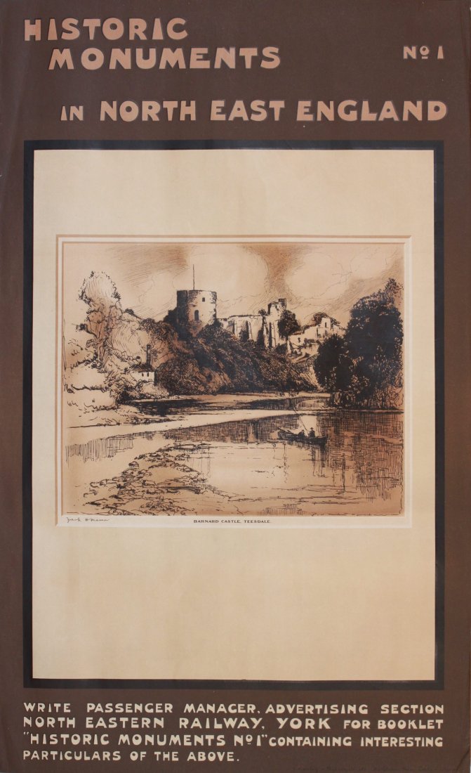 Frank H Mason (1876-1965) Barnard Castle, Teesdale,: Frank H Mason (1876-1965) Barnard Castle, Teesdale, Historic Monuments in North East England, original poster printed for NER by Chorley & Pickersgill c.1920 - 102 x 63 cm Property of the late Albert 