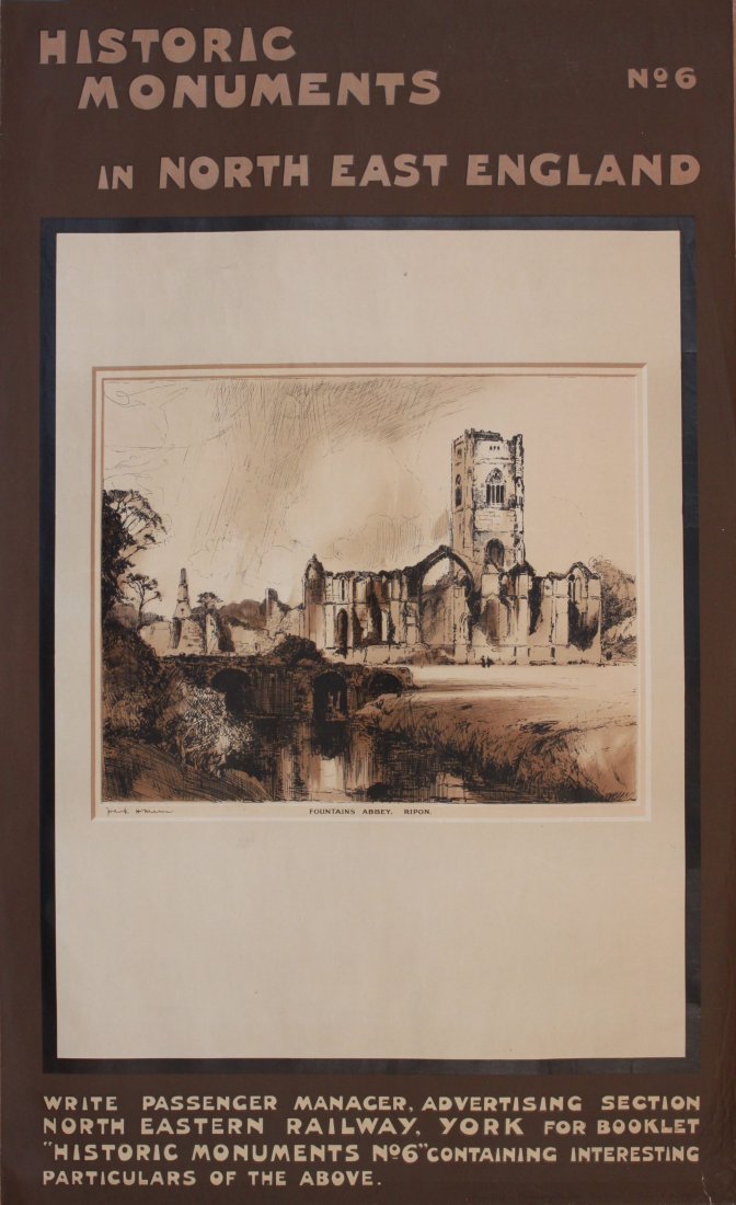 Frank H Mason (1876-1965) Fountains Abbey, Ripon,: Frank H Mason (1876-1965) Fountains Abbey, Ripon, Historic Monuments in North East England, original poster printed for NER by Chorley & Pickersgill c.1920 - 102 x 63 cm Property of the late Albert Co