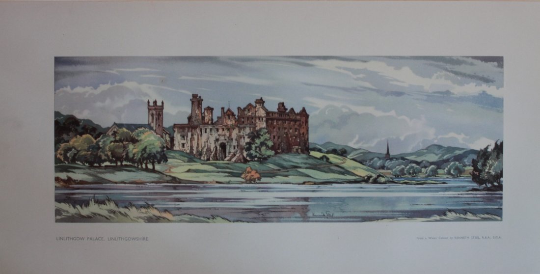 Kenneth Steel (1906-1970) Abbotsford Roxburghshire and: Kenneth Steel (1906-1970) Abbotsford Roxburghshire and Linlithogow Palace, two LNER Carriage printsissued post 1945 - 25.5 x 53.5 cm (2) Property of the late Albert Cook ex Publicity Manager BR (NER)*