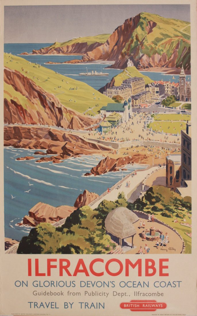 Harry Riley (1895-1966) Ilfracombe, original poster: Harry Riley (1895-1966) Ilfracombe, original poster printed for BR(WR) by Baynard c.1950 - 102 x 63 cm