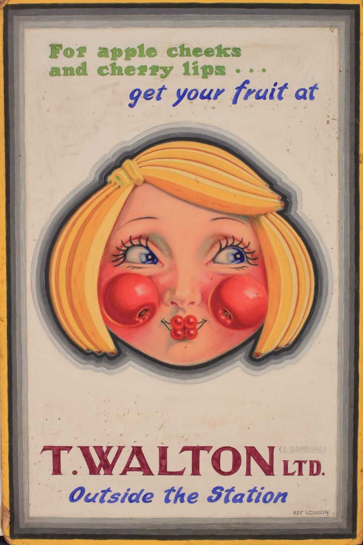 Rex London T Walton Ltd For Apple cheeks.., original: Rex London T Walton Ltd For Apple cheeks.., original design for poster, gouache - 58 x 39 cm; Summer Holidays Tyrol, original design for a poster, gouache - 51 x 31 cm; and Edgar Filby Cailler Chocola