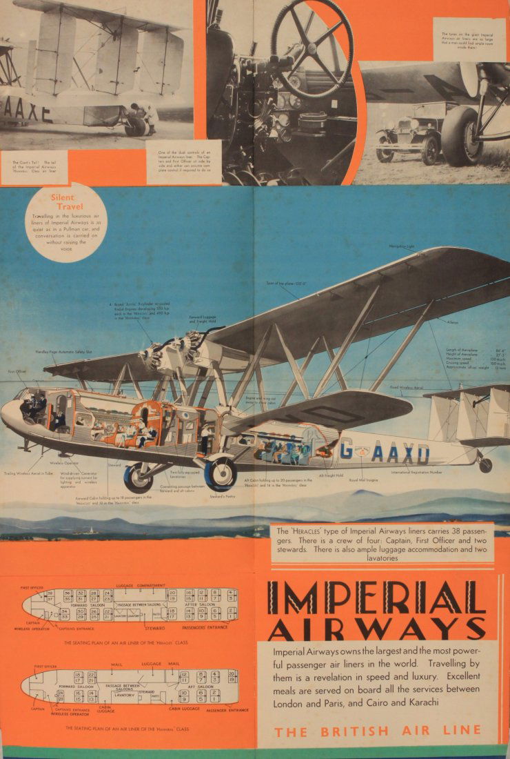 V L Danvers (Verney 1895-1973) The Comfort of Air: V L Danvers (Verney 1895-1973) The Comfort of Air Travel by Imperial Airways, poster brochure showing cutaway view of Heracles Class "Horatius" Air Liner, printed by Ben Johnson June 1932 - 74 x 50 cm