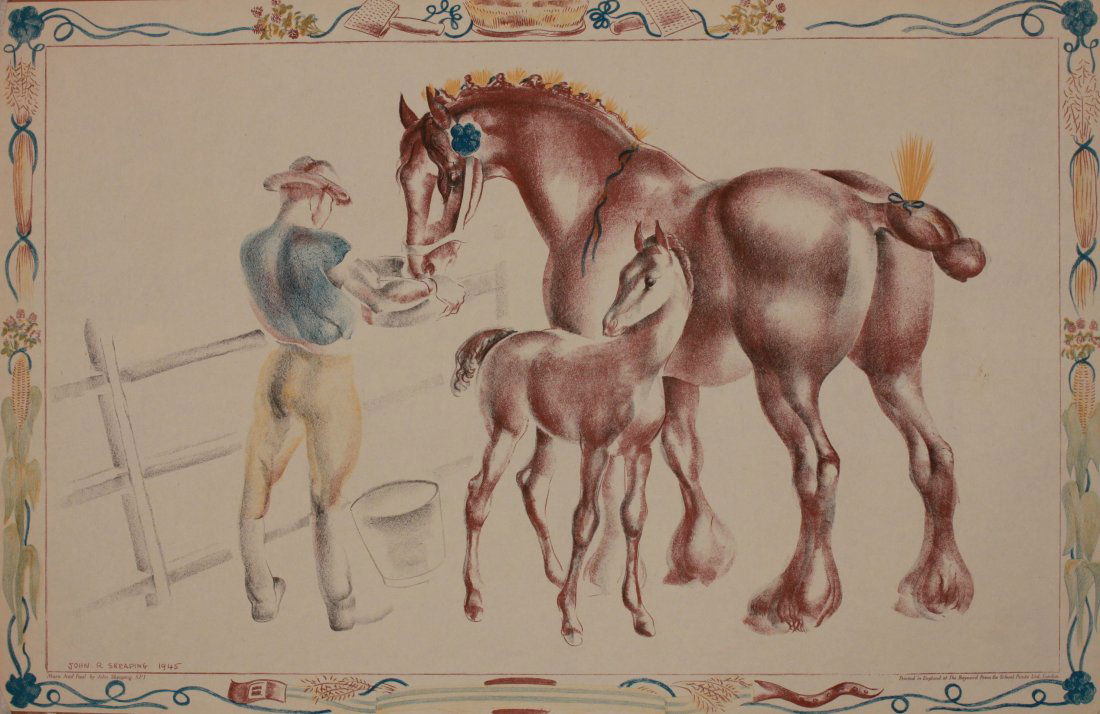 John R Skeaping (1901-1980) Mare and Foal , SP 1,: John R Skeaping (1901-1980) Mare and Foal , SP 1, original lithograph printed by Barnard Press for School Prints Ltd. 1945 - 49.5 x 76 cm