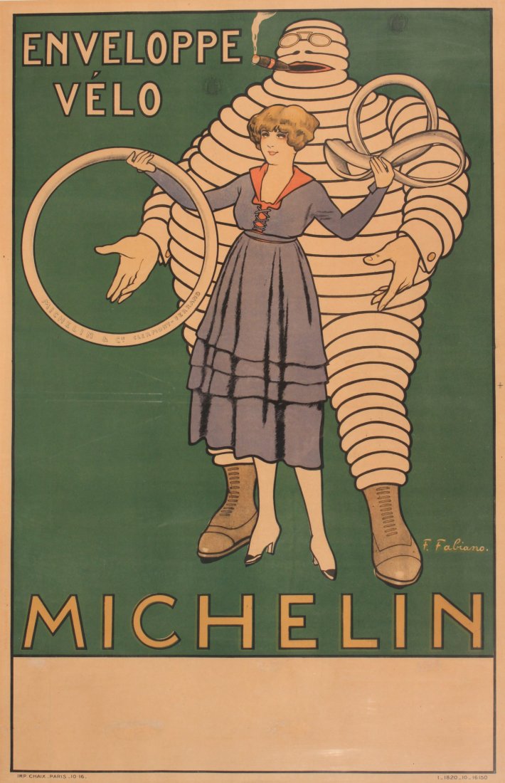 F Fabiano (Marie Jules Coup de Frejec (1882-1962): F Fabiano (Marie Jules Coup de Frejec (1882-1962) Michelin Enveloppe Velo, original poster printed by Chaix 1916 - 118 x 76 cm