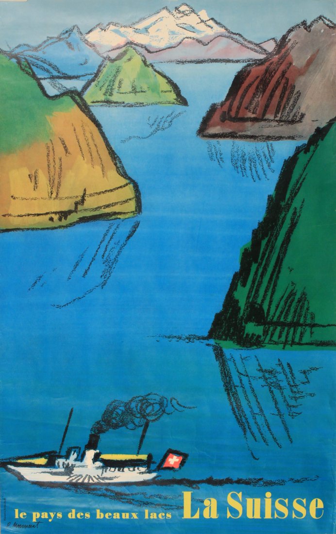 Geneve, original colour photographic poster printed by: Geneve, original colour photographic poster printed by Roto-Sadag c.1960 - 102 x 64 cm; and Pierre Monnerat Le pays des beaux lacs La Suisse, original poster c.1960 - 102 x 64 cm (2)