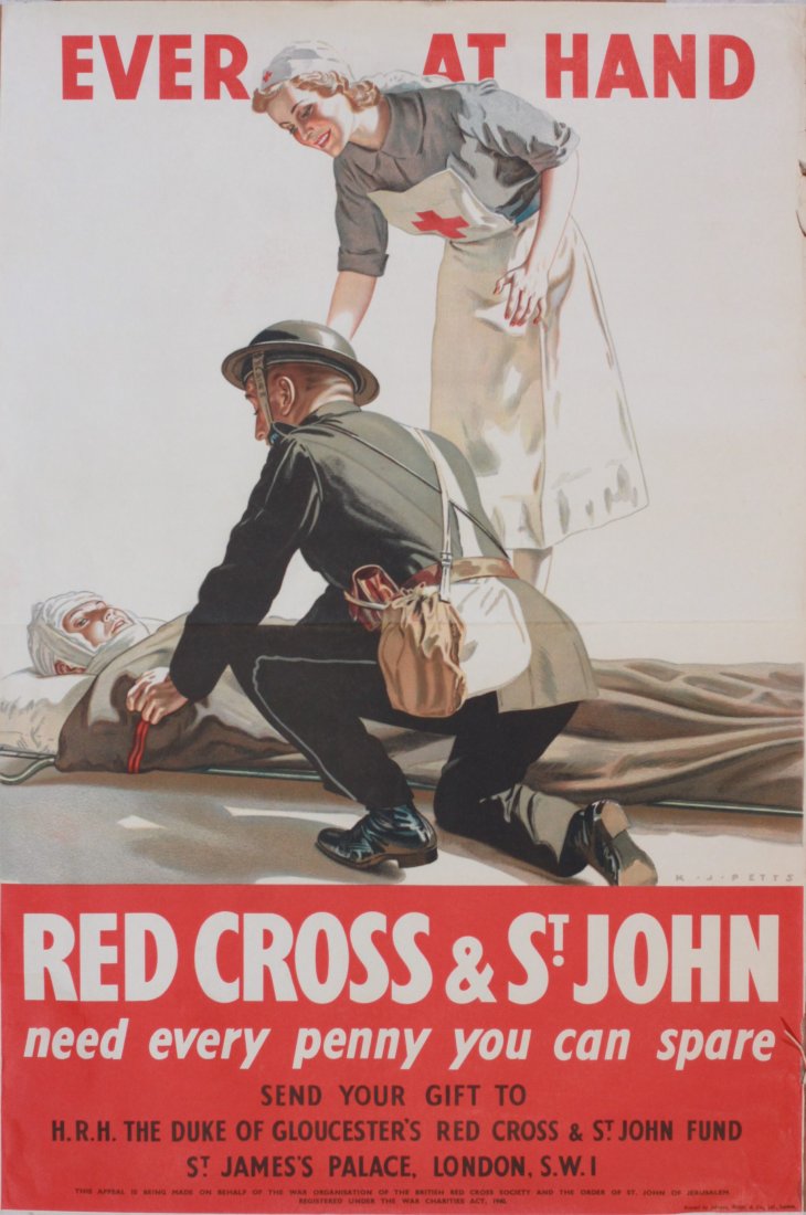 K J Petts Red Cross & St John, original WW2 poster (1 of 1)