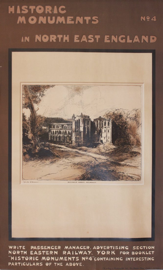 Frank H Mason (1876-1965) Rievaulx Abbey, Helmsley,: Frank H Mason (1876-1965) Rievaulx Abbey, Helmsley, Historic Monuments in North East England, original poster printed for NER by Chorley & Pickersgill c.1920 - 102 x 63 cm Property of the late Albert 