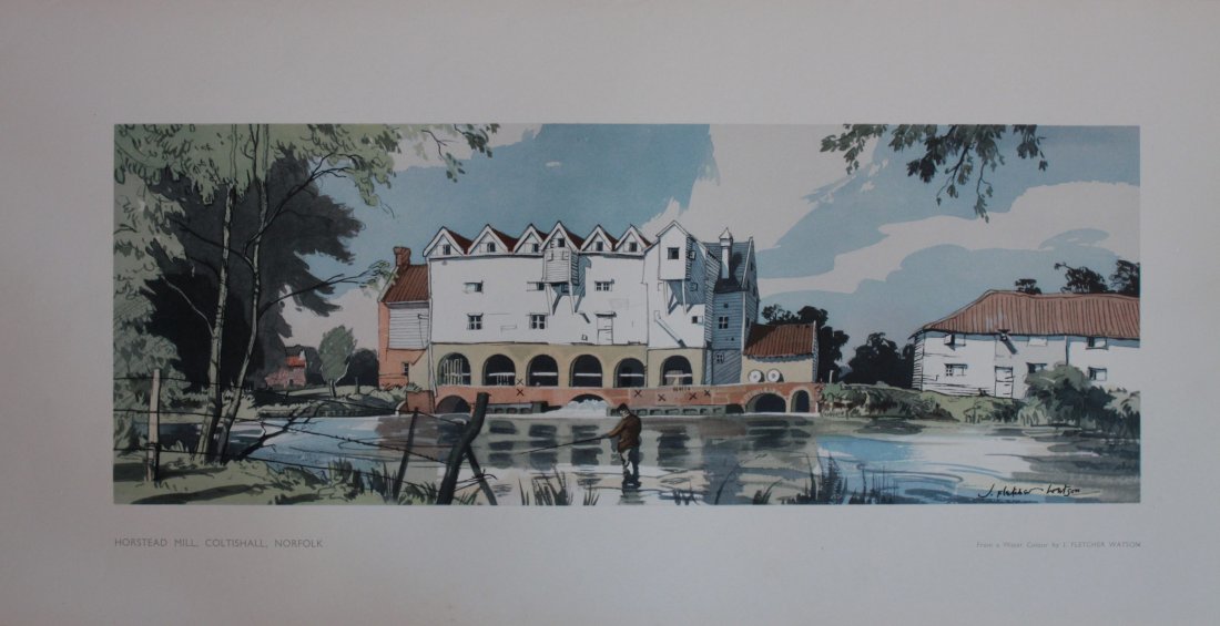 J Fletcher Watson (1913-2004) Horstead Mill Coltishall: J Fletcher Watson (1913-2004) Horstead Mill Coltishall and Norwich Tombland Alley Norfolk, two LNER Carriage prints issued post 1945 - 25.5 x 53.5 cm (2) Property of the late Albert Cook ex Publicity 