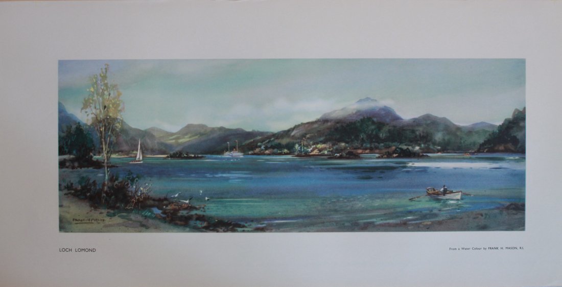 Frank H Mason (1876-1965) Loch Lomond, LNER Carriage: Frank H Mason (1876-1965) Loch Lomond, LNER Carriage print issued post 1945 - 25.5 x 53.5 cm Property of the late Albert Cook ex Publicity Manager BR (NER)