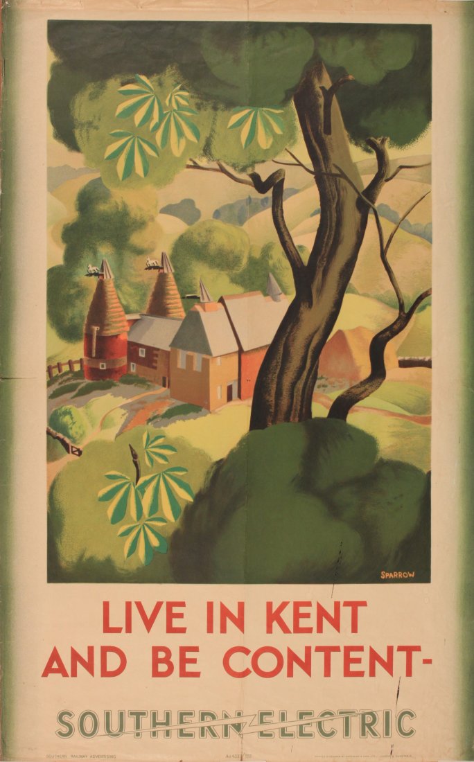 Clodagh Sparrow (1905-1957) Live In Kent and Be: Clodagh Sparrow (1905-1957) Live In Kent and Be Content, original poster Ad4337 printed for SR by Waterlow 1937 - 102 x 63 cm